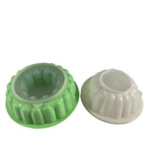 Vintage Tupperware Jello Molds Set of 2 Missing a Lid Green White Dessert Ring